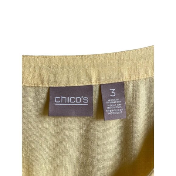 Chico's Button Up Flutter Ruffle Sleeve Peasant Top Light Butter Yellow Size 3 o - Picture 6 of 6